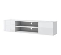 HOMCOM Meuble banc TV mural suspendu style contemporain - 2 placards 2 niches centrales et 2 passe-câbles 140 x 30 x 30 cm blanc