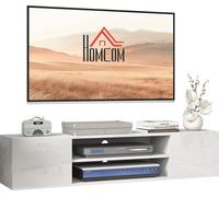 HOMCOM Meuble banc TV mural suspendu style contemporain - 2 placards 2 niches centrales et 2 passe-câbles 140 x 30 x 30 cm blanc