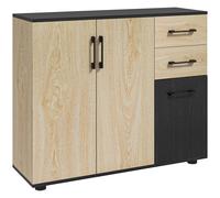 HOMCOM Buffet salon meuble de rangement 3 portes 2 tiroirs étagère réglable Noir et bois naturel