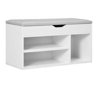 HOMCOM Meuble Chaussures Banc à Chaussures 2 Niveaux Rangement, Niche + Coffre intégré avec Coussin Blanc