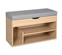 HOMCOM Meuble Chaussures Banc à Chaussures 2 Niveaux Coussin Beige Gris