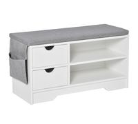 HOMCOM Meuble Chaussures et Banc à Chaussures avec Coussin Gris 2 étagères et 2 tiroirs MDF 80,5 x 30,5 x 43,5 cm Gris et Blanc