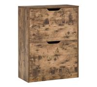 HOMCOM Meuble Chaussures Industriel 2 tiroirs rabattables, Brun Rustique | Armoire à chaussures étroite, pour 12 paires, organisateur de rangement de chaussures mince autoportant, entrée, couloir