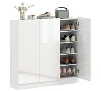 HOMCOM Meuble Chaussures Rayons régl. Portes laquées 106.4x34x108.5cm | Étagère à chaussures, trous de ventilation, fermeture amortie, 25-30 paires, blanc