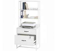 HOMCOM Meuble classeur avec étagère, 2 tiroirs, plateau pour imprimante, serrure, compatible A4 Letter Legal, blanc