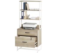 HOMCOM Meuble classeur avec étagère 2 tiroirs Plateau pour imprimante Serrure pour A4 Letter Legal Chêne