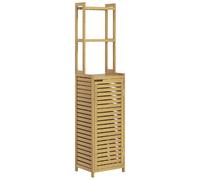 HOMCOM Meuble colonne armoire haute de salle de bain en bambou avec 3 étagères et placard 1 porte 38,5 x 33 x 170 cm naturel
