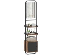 HOMCOM Meuble Colonne de Salle de Bain avec Miroir 40 x 30 x 179 cm Noir | Étagère de Rangement, Plateaux Réglables, Placard, en Bois et Métal