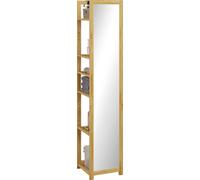 HOMCOM Meuble colonne de salle de bain avec miroir support en bambou naturel étagère de rangements à 6 étagères 35 x 35 x 168 cm