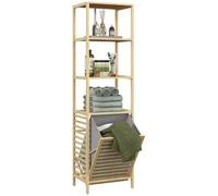 HOMCOM Meuble Colonne pour Salle de Bain en Bambou 44L x 33l x 160H cm | Etagère de Rangement, 3 Étagères, 1 Panier à Linge Amovible