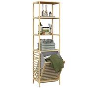 HOMCOM Meuble Colonne pour Salle de Bain Etagère de Rangement en Bambou avec 3 étagères et 1 Panier à Linge Amovible 44L x 33l x 160H cm