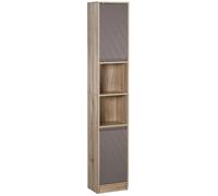HOMCOM Meuble de Salle de Bain Armoire de Rangement 2 Étagères Ouvertes 2 Armoires MDF 30 x 24 x 170 cm Gris et Chêne aosom france