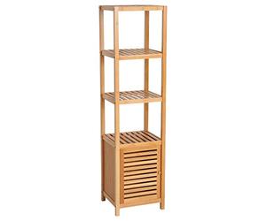 HOMCOM Meuble Colonne Rangement Salle de Bain Bambou Design Naturel 36L x 33l x 140H cm 2 étagères 4 Niveaux + Placard