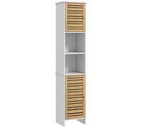 HOMCOM Meuble Colonne Rangement Salle de Bain bicolore dim. 35L x 30l x 170H cm 2 placards avec étagère réglable + 2 niches