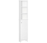 HOMCOM Meuble Colonne Salle de Bain 3 Niches Placard Porte Persienne Blanc