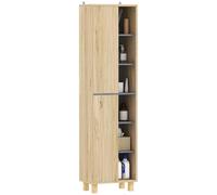 Meuble colonne salle de bain - HOMCOM - 6 compartiments ouverts et 2 placards - dim. 40l x 24P x 148H cm - bois naturel