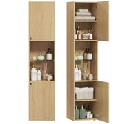 HOMCOM Meuble Colonne Salle de Bain 6 Niveaux 2 Portes 40x31x182cm Chêne | Meuble de Rangement Étroit, Compartiments Ouverts, Étagère Verre Trempé,Étagères Réglables, pour Toilette, Petits Espaces