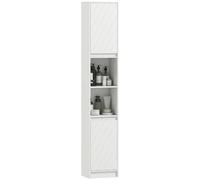 HOMCOM Meuble Colonne Salle de Bain à 6 Niveaux 30x24x170cm Blanc | Meuble de Rangement Étroit, 2 Portes, 2 Compartiments Ouverts, Étagère Réglable, pour Toilette, Petits Espaces