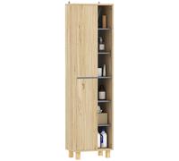 Meuble colonne salle de bain - HOMCOM - 6 compartiments ouverts et 2 placards - dim. 40l x 24P x 148H cm - bois naturel