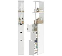 HOMCOM Meuble Colonne Salle de Bain, Armoire de Salle de Bain, avec tiroirs, étagères Ouvertes, Placard, 15 x 33 x 136,5 cm, Blanc