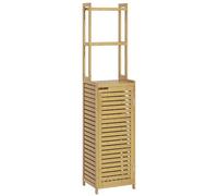 HOMCOM Meuble Colonne Salle de Bain, Armoire Haute en Bambou, 3 étagères et Placard 1 Porte, Meuble de Rangement sur Pied, 38,5 x 33 x 170 cm, Naturel