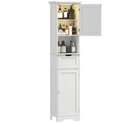 HOMCOM Meuble Colonne Salle De Bain avec LED 40x30x170cm Blanc | Armoire De Rangement Étroite avec Tiroir, Étagère Réglable, 2 Portes, Compartiment Ouvert, Pour Petits Espaces, Toilette