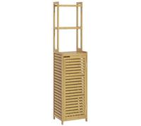 HOMCOM Meuble Colonne Salle de Bain en Bambou 38,5 x 33 x 170 cm Naturel | Armoire Haute, 3 Étagères, Placard 1 Porte, Meuble de Rangement sur Pied