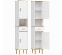 Meuble colonne salle de bain - HOMCOM - 2 portes, tiroir, compartiment ouvert et étagère réglable - bois - 31,5x29,7x171,5cm - blanc