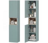 HOMCOM Meuble Colonne Salle de Bain, Meuble de Rangement étroit avec étagères Ajustables, 2 Portes et Compartiment Ouvert, idéal pour Toilette et Petits espaces, 30 x 24 x 140 cm, Vert