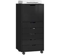 HOMCOM Meuble de bureau avec 5 tiroirs, armoire à fermeture douce, roues à frein, commode pour documents, bureau pour étude, sous bureau, 48 x 40 x 100 cm, noir