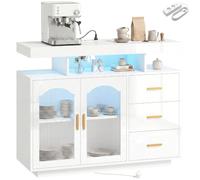 HOMCOM Meuble de Cuisine avec LED, Prises 100x35x80 cm Blanc Brillant | Buffet, 3 tiroirs, 2 portes acryliques, meuble de rangement, fermeture amortie, pour cuisine, salle à manger