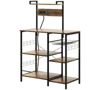 HOMCOM Meuble de cuisine avec prises intégrées pour micro-ondes avec étagères, style industriel, 90x42x130cm, marron