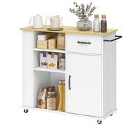 HOMCOM Meuble de cuisine avec tiroir, placard et étagère réglable, Blanc