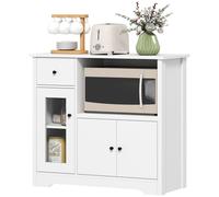 HOMCOM Meuble de Cuisine avec Trou pour Câble, Buffet avec 2 Armoires, Étagère Ouverte, Tiroir, 80 x 35 x 72,2 cm, Panneau de Particules, Blanc