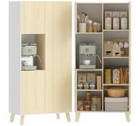 HOMCOM Meuble de Cuisine étagère Ouverte 3 Portes Naturel 80x40x170 cm | Meuble buffet haut, armoire haute, étagères réglables, garde-manger moderne, cuisine, salon, salle à manger