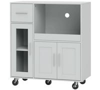 HOMCOM Meuble de cuisine sur roulettes, commode de cuisine mobile avec étagères, tiroirs, étagère réglable, passage de câble, gris