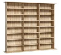 HOMCOM Meuble de rangement 1032 CDs / 594 DVDs, étagère multimédia, 24 compartiments et 18 étagères ajustables, chêne