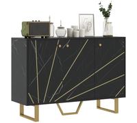 HomCom Buffet design 3 portes 2 étagères métal doré aspect marbre noir 107×35×75 cm