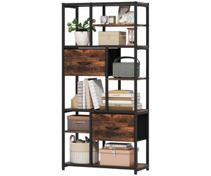 HOMCOM Meuble de rangement, 2 tiroirs en tissu, 9 niches ouvertes, étagère autoportante avec cadre en acier, Marron+Noir