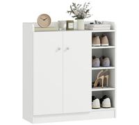 HOMCOM Meuble à chaussures 12 paires 4 compartiments ouverts double porte blanc 83x30x90cm