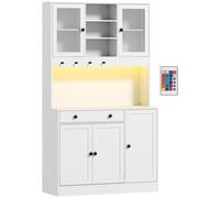 HOMCOM Meuble de rangement avec éclairage LED, placards et tiroir, portes vitrées, télécommande inclus, blanc