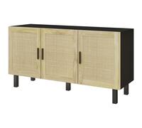 HOMCOM Meuble de rangement avec placards à portes effet cannage, étagères réglables, 136 x 41 x 70 cm, noir et bois naturel