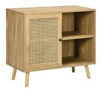 Meuble de rangement buffet - HOMCOM - 1 porte cannage effet bois buffet bas meuble salon séjour - bois - 80x39x70cm - naturel