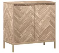 HOMCOM Meuble de rangement buffet avec 2 portes à chevrons, étagère réglable et pieds en acier, dim. 78 x 40 x 78 cm, chêne