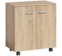 HOMCOM Meuble de Rangement Buffet bas sur roulettes avec 2 Portes étagère Interne 60 x 35 x 65 cm bois naturel