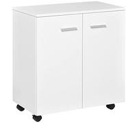 HOMCOM Meuble de Rangement Buffet Bas sur roulettes avec 2 Portes étagère Interne pour Salon, Chambre, Bureau 60 x 35 x 65 cm Blanc