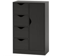 HOMCOM Meuble de rangement buffet commode 1 placard et 4 tiroirs, en bois, pour salon, cuisine, entrée, salle à manger, noir