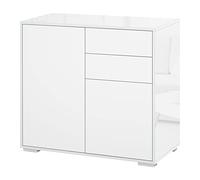 HOMCOM Meuble de Rangement Buffet Commode 79 x 36 x 74 cm Blanc | Armoire de Rangement, 2 Tiroirs, 2 Placards à Portes, Étagères Réglables, Salon, Chambre, Cuisine
