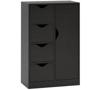 HOMCOM Meuble de Rangement Buffet Commode Bois 1 Placard 4 Tiroirs Noir | Style Moderne pour Salon, Cuisine, Entrée, Salle à Manger