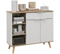 HOMCOM Meuble de Rangement, Buffet Cuisine, Commode, étagères réglables, 1 tiroir 1 Placard Double Porte, Pieds en Bois Massif, 95 x 35 x 85 cm, Blanc